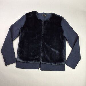 Banana Republic Faux Fur Front Cardigan Sweater Navy Blue Womens Size M